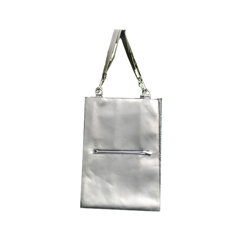 Sac A4 JusteenFRANCE, cuir gris argenté et nylon